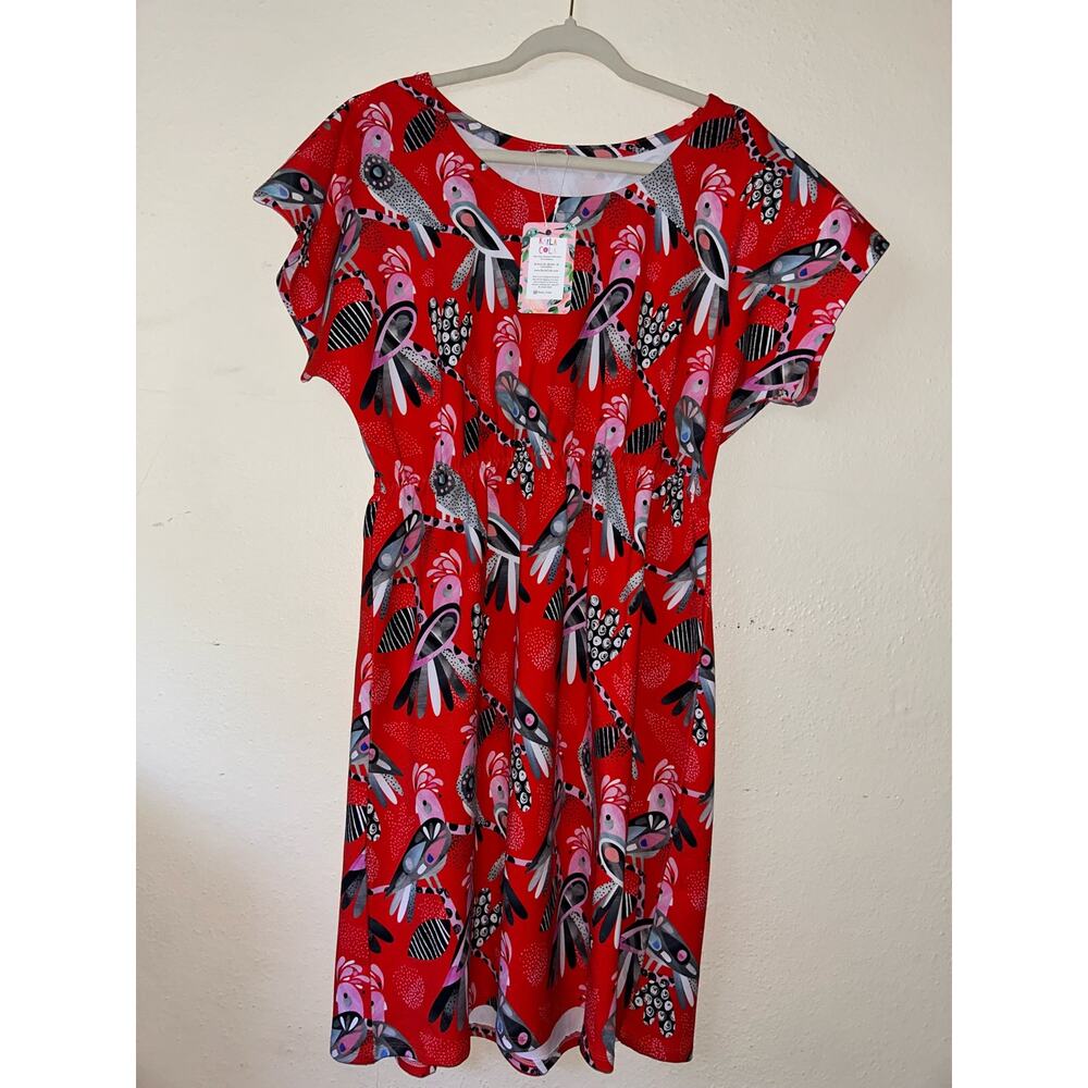 Karla Cola KarlaCola Office Business Preppy Parrots Birds Short Sleeves Dress